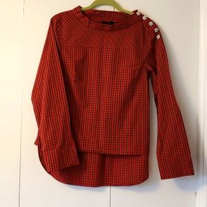 J Crew Red Black Plaid Top Size 6 - NWT